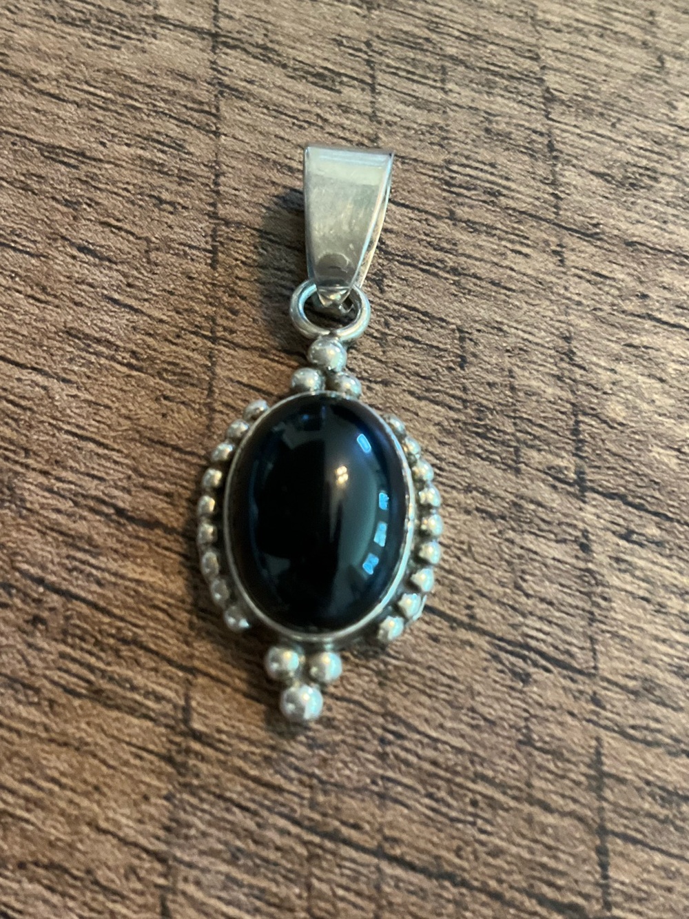 Sterling Silver Black Onyx Oval Pendant